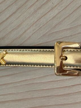Gold Metallic Leather Womens Belt with Shiny Buckle M